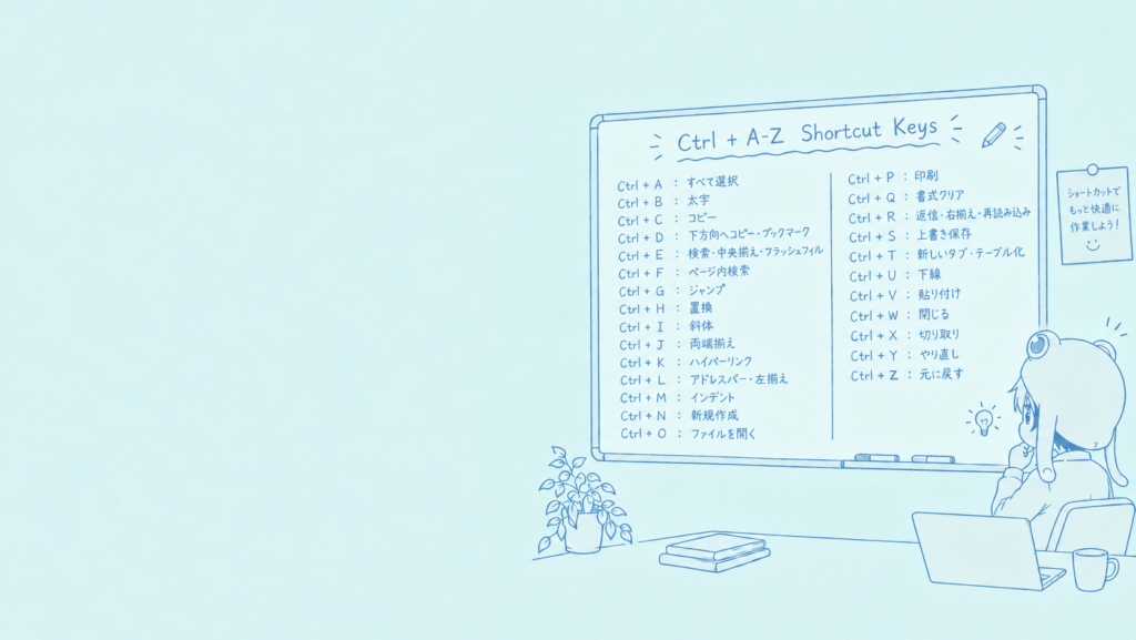 おしゃれなCtrl + A-Zショートカットキー壁紙(ホワイトボードデザイン)