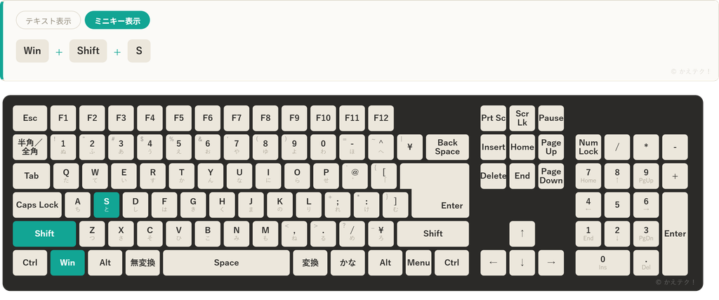 キーボード フリー素材 Win+Shift+S スクリーンショット 図解